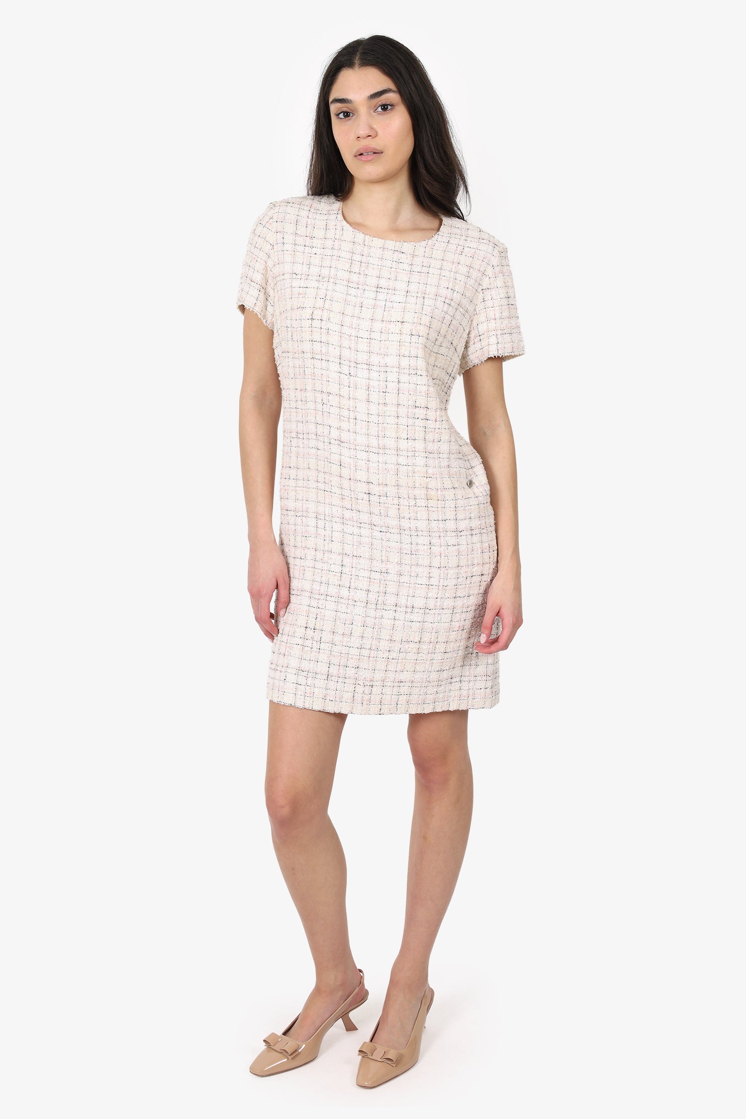 Pre-Loved Chanel™ Pink Tweed Short Sleeve Mini Dress Size 44