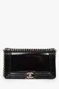 Pre-Loved Chanel™ 2012 Black Patent Leather Medium Reverso Boy Bag SHW