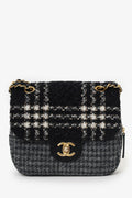 Pre-Loved Chanel™ 2022 Black/Grey Wool Tweed CC Square Flap Bag