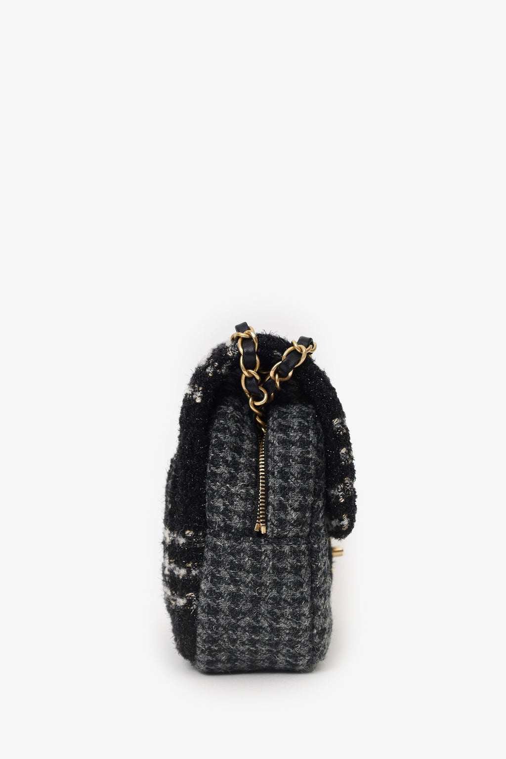 Pre-Loved Chanel™ 2022 Black/Grey Wool Tweed CC Square Flap Bag