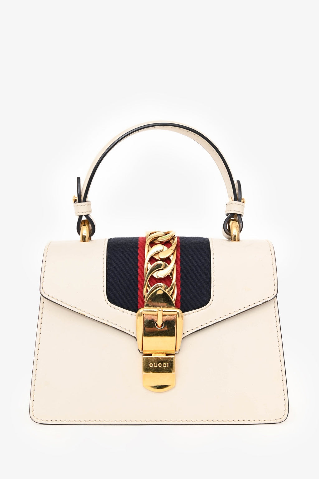 Gucci White Leather Mini Sylvie Top Handle