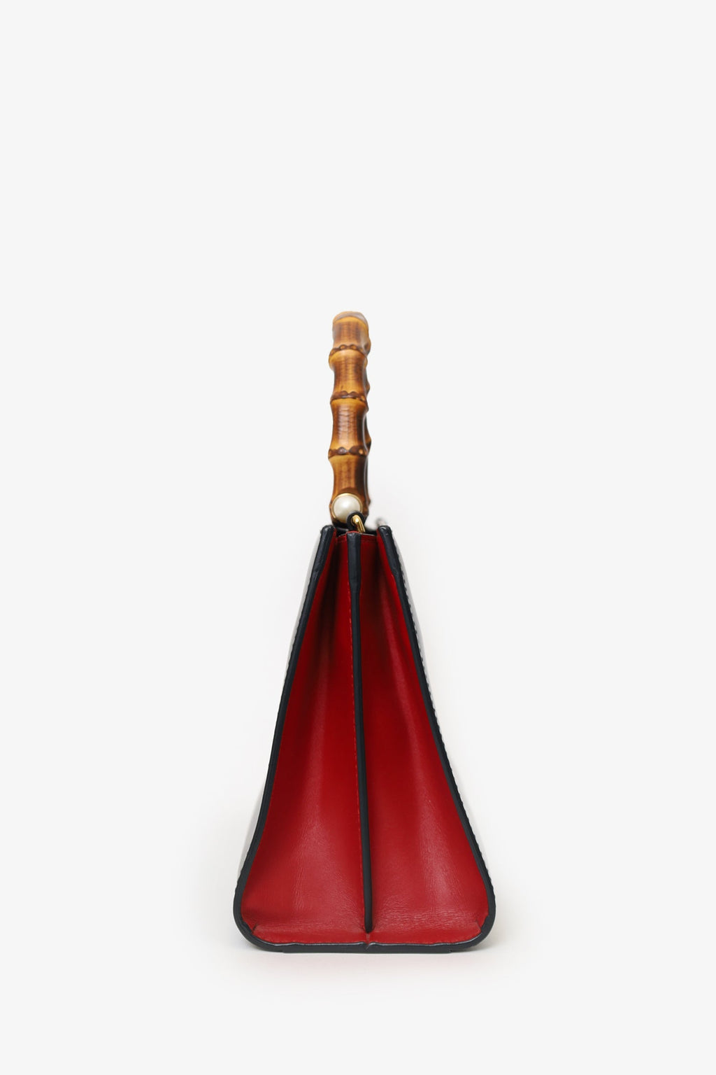 Gucci Black Nymphaea Leather Bamboo Top Handle Bag