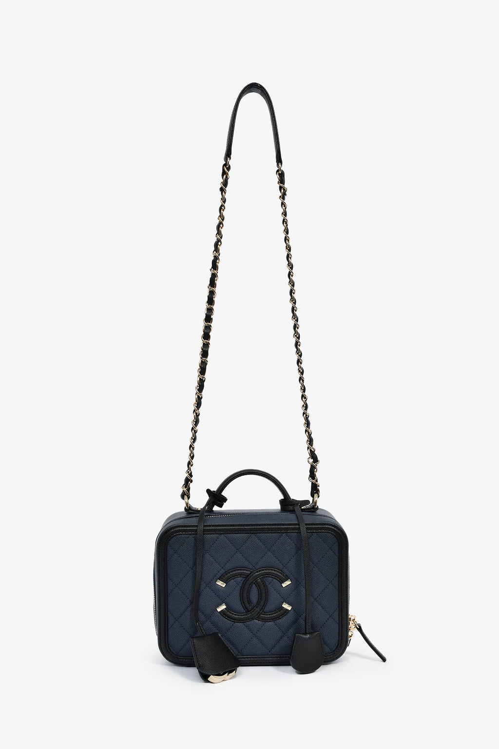 Pre-Loved Chanel™ 2019 Black/Navy Medium Filigree Vanity Case Bag