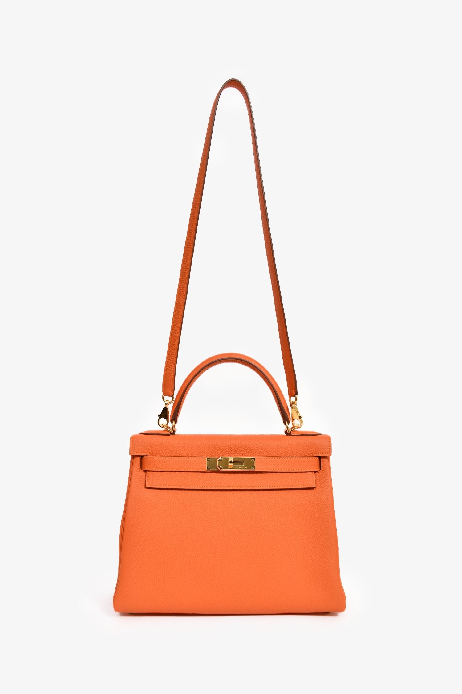 Hermès 2015 Orange Togo Leather Kelly 28 With Strap