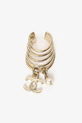 Pre-Loved Chanel™ Gold Tone Pearl CC Logo Dangle Drop Ear Cuff