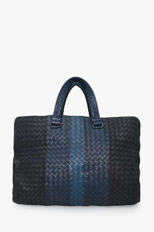 Bottega Veneta Black/Blue Intrecciato Leather Briefcase With Strap