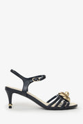 Pre-Loved Chanel™ Black Leather Camellia Applique Ankle Strap Sandals Size 38