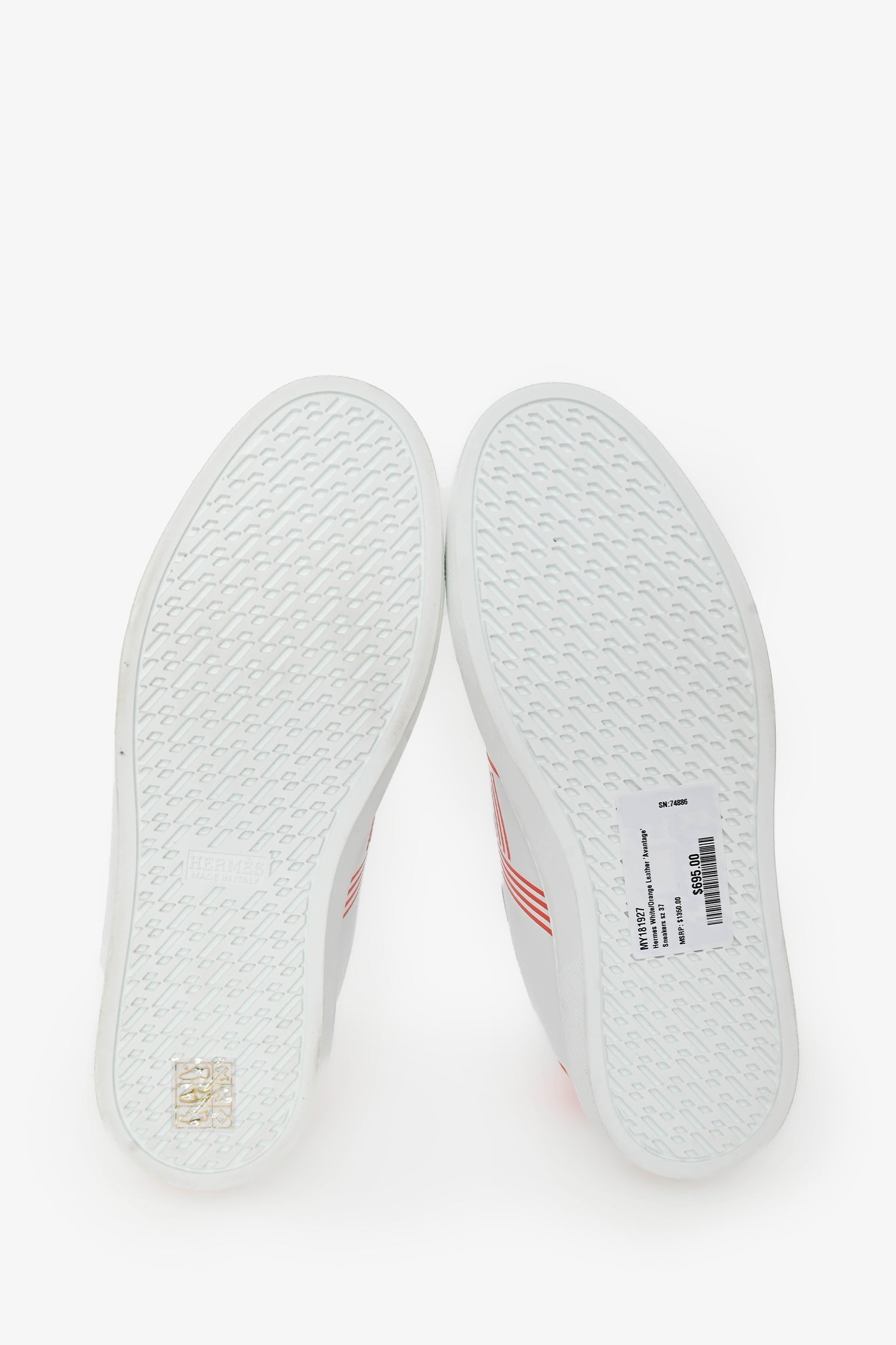 Hermès White/Orange Leather 'Avantage' Sneakers Size 37