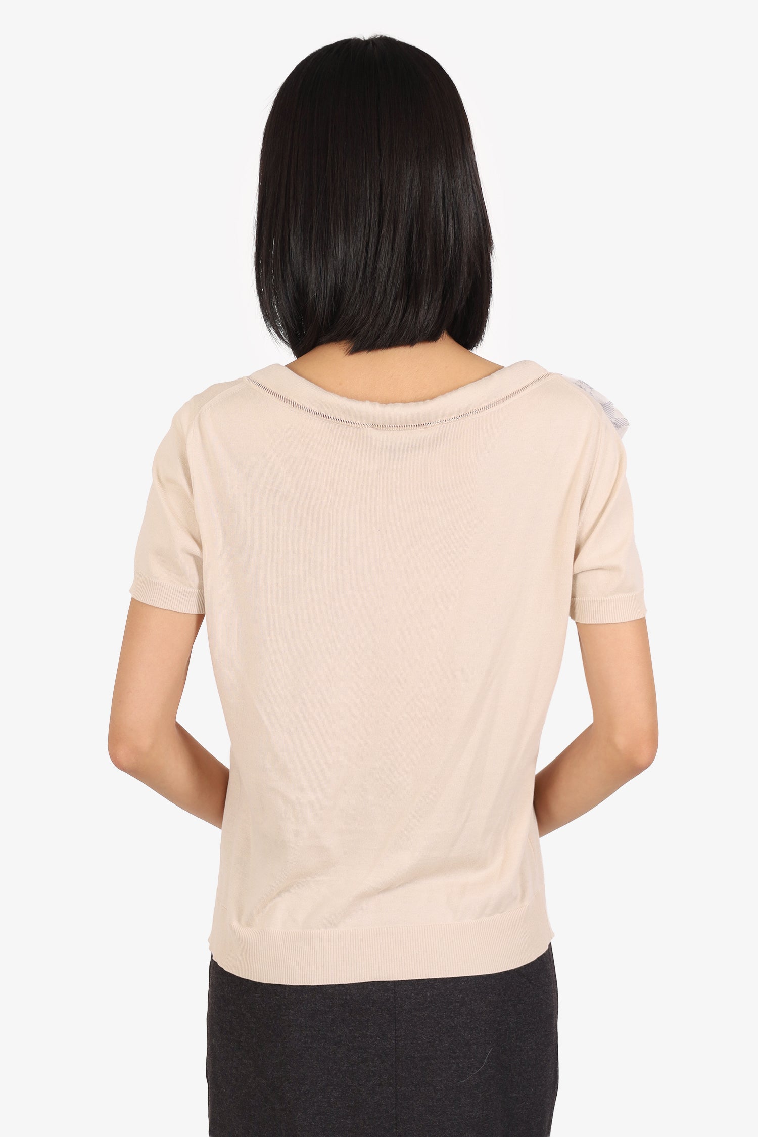 Louis Vuitton Cream Knit Short Sleeve Top With Silk Damier Scarf Size S