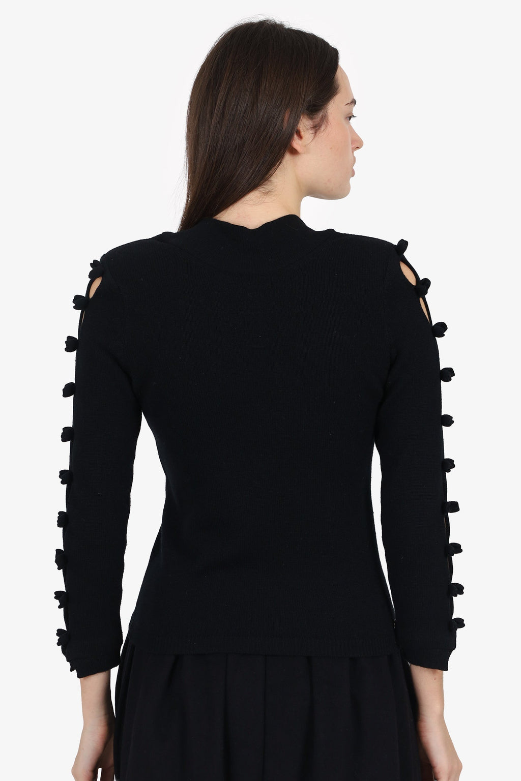 Pre-Loved Chanel™ Black Cashmere Bow Sleeve Sweater Size 36