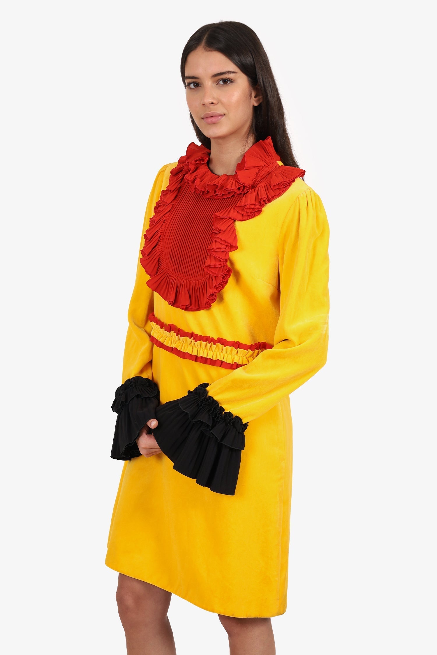 Gucci Orange/Red Velvet Ruffle Detail Dress Size 48