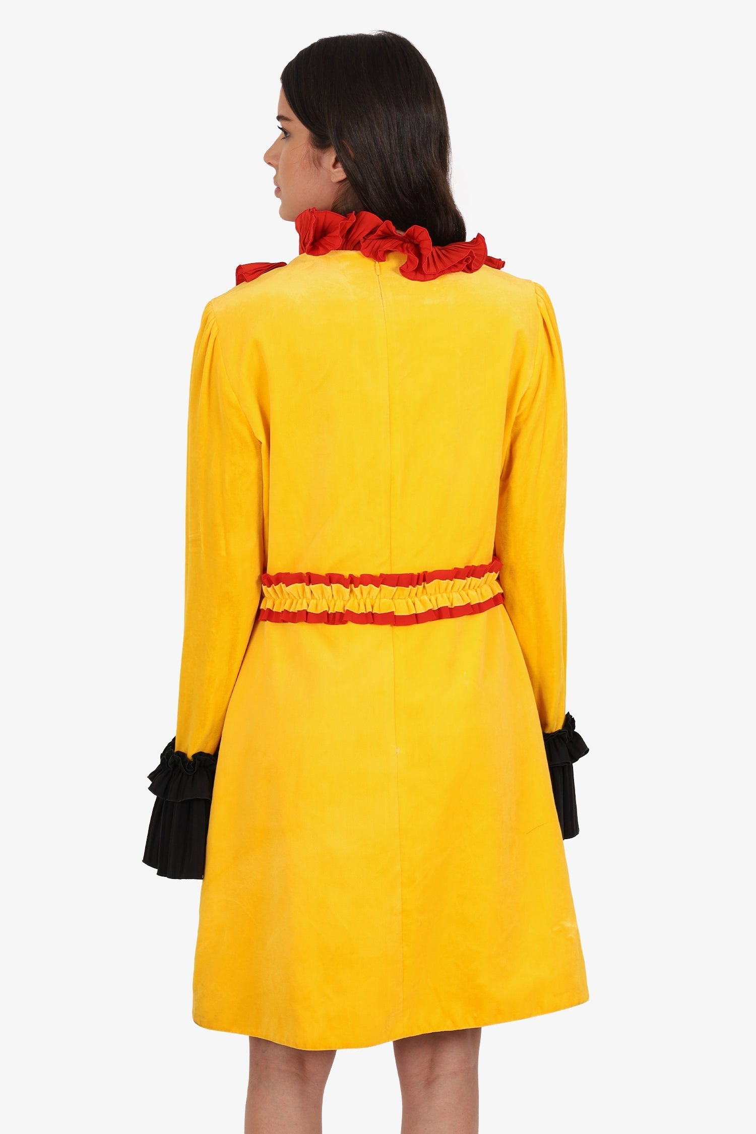 Gucci Orange/Red Velvet Ruffle Detail Dress Size 48