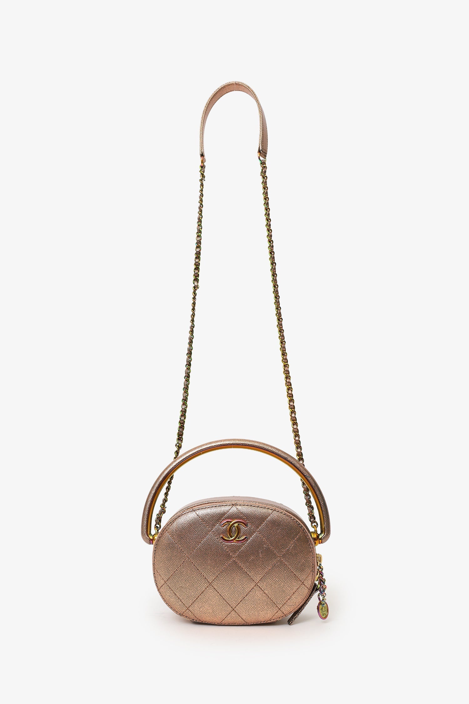 Pre-Loved Chanel™ 2019 Brown Metallic Quilted Caviar Egyptian Amulet Top Handle Camera Case