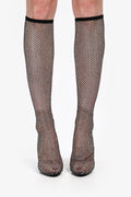 Saint Laurent Black Sheer Crystal Embellished Knee High Boots Size 37.5