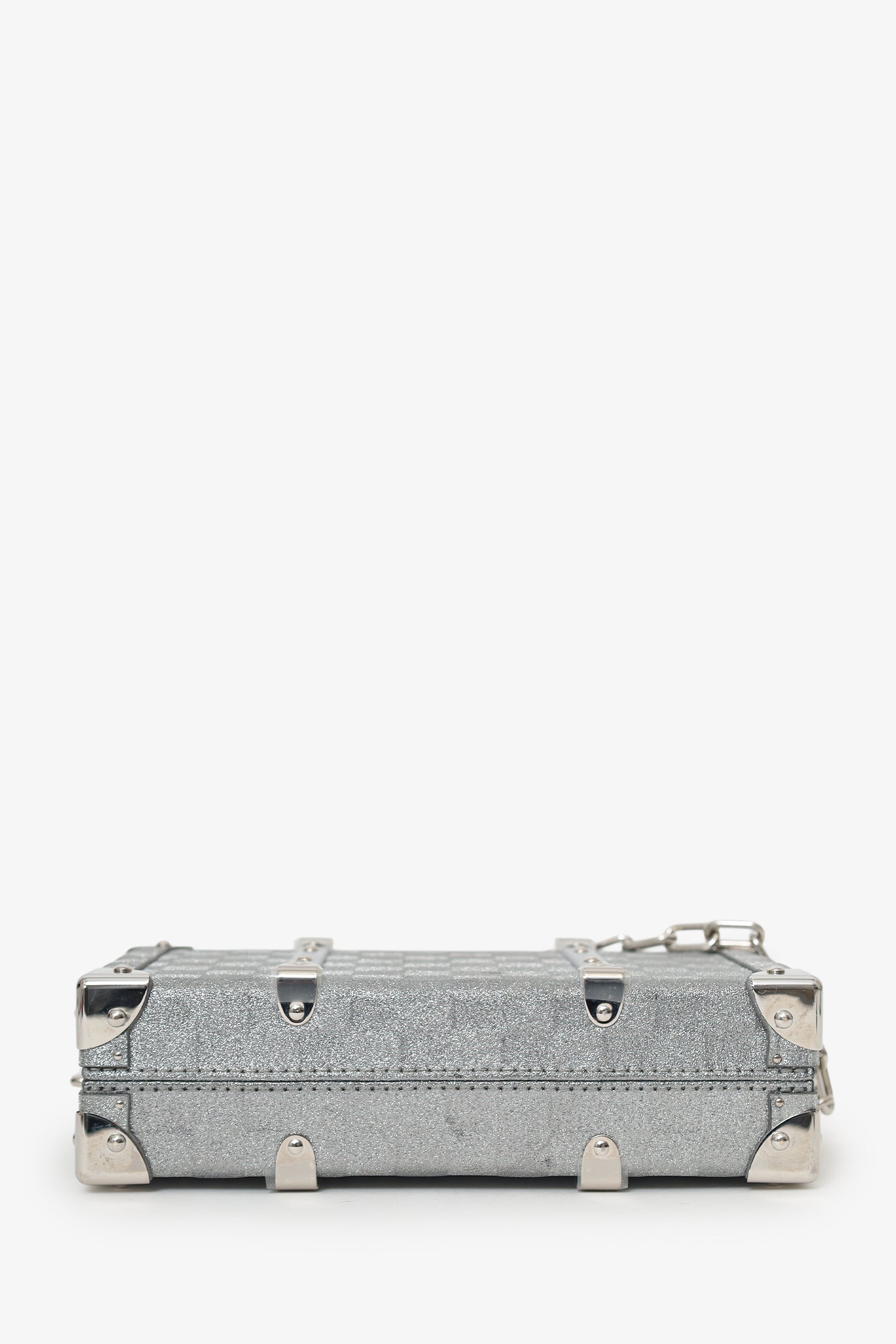 Louis Vuitton Silver Glitter Aluminum Monogram Special Order Briefcase Trunk With Strap