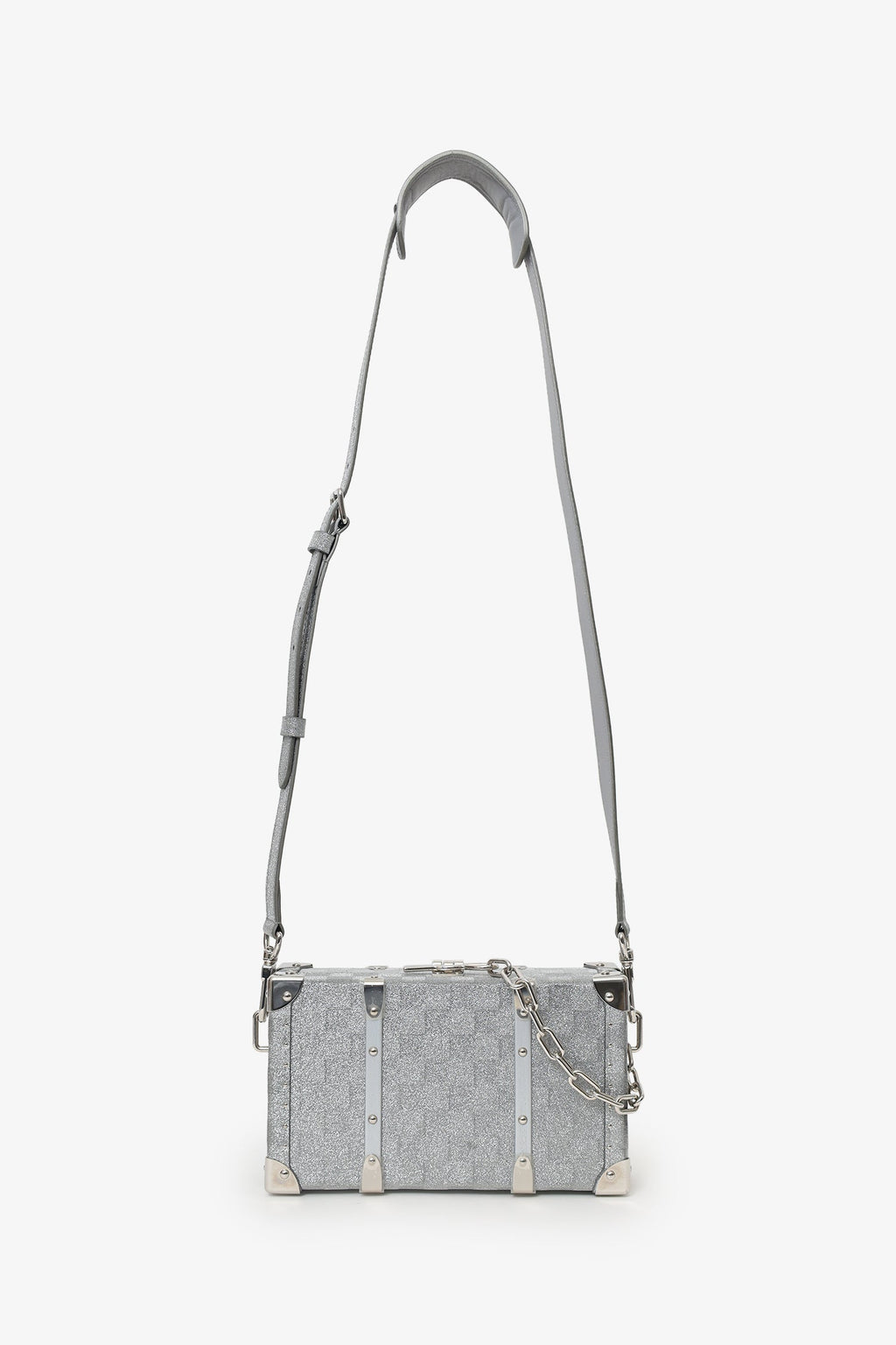 Louis Vuitton Silver Glitter Aluminum Monogram Special Order Briefcase Trunk With Strap