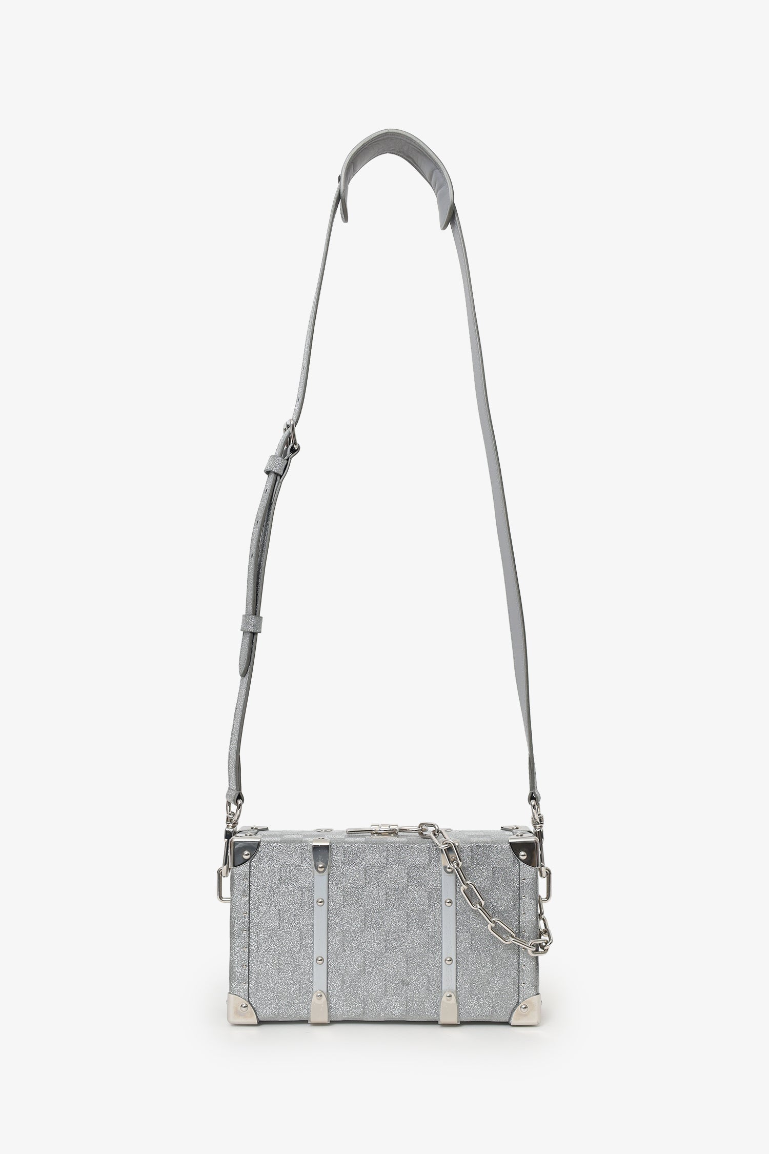 Louis Vuitton Silver Glitter Aluminum Monogram Special Order Briefcase Trunk With Strap