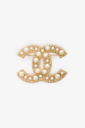 Pre-Loved Chanel™ 2021 Gold Tone Metal/Faux Pearl CC Brooch