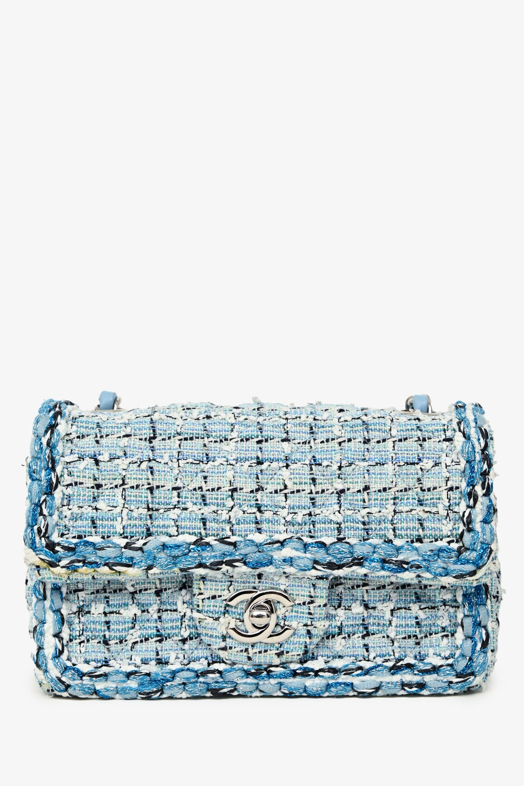Pre-Loved Chanel™ 2019C Blue Tweed Mini Single Flap Silver Hardware