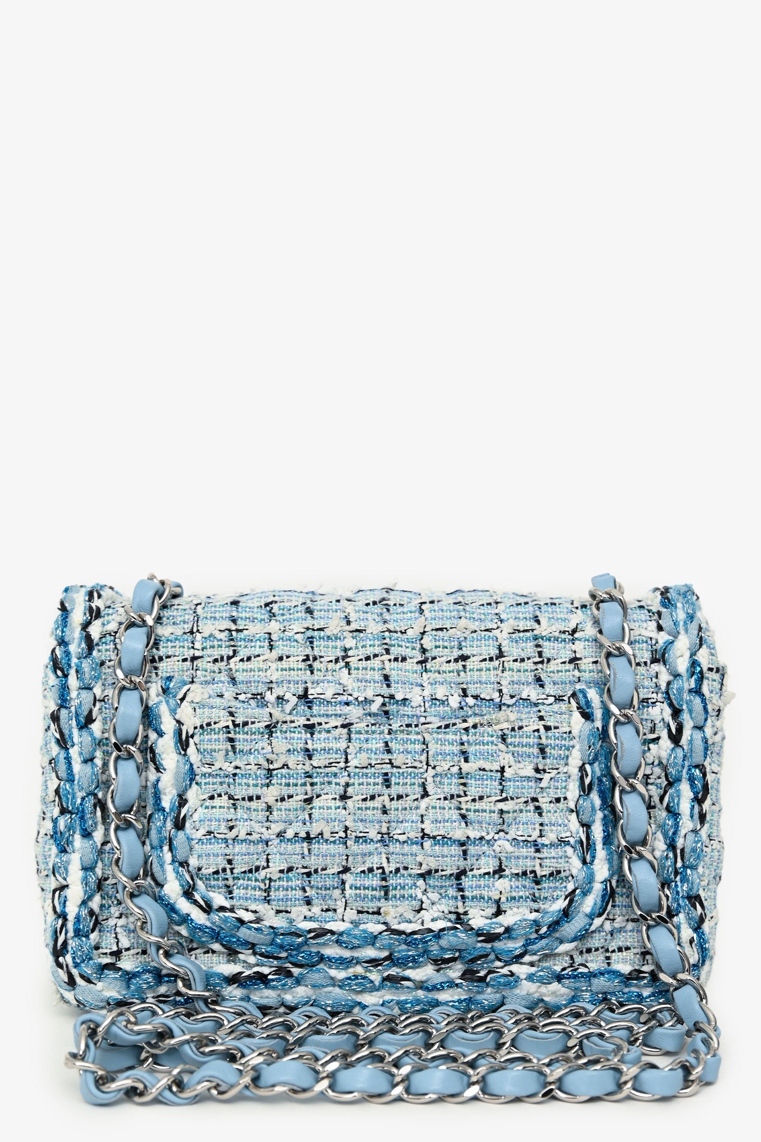 Pre-Loved Chanel™ 2019C Blue Tweed Mini Single Flap Silver Hardware