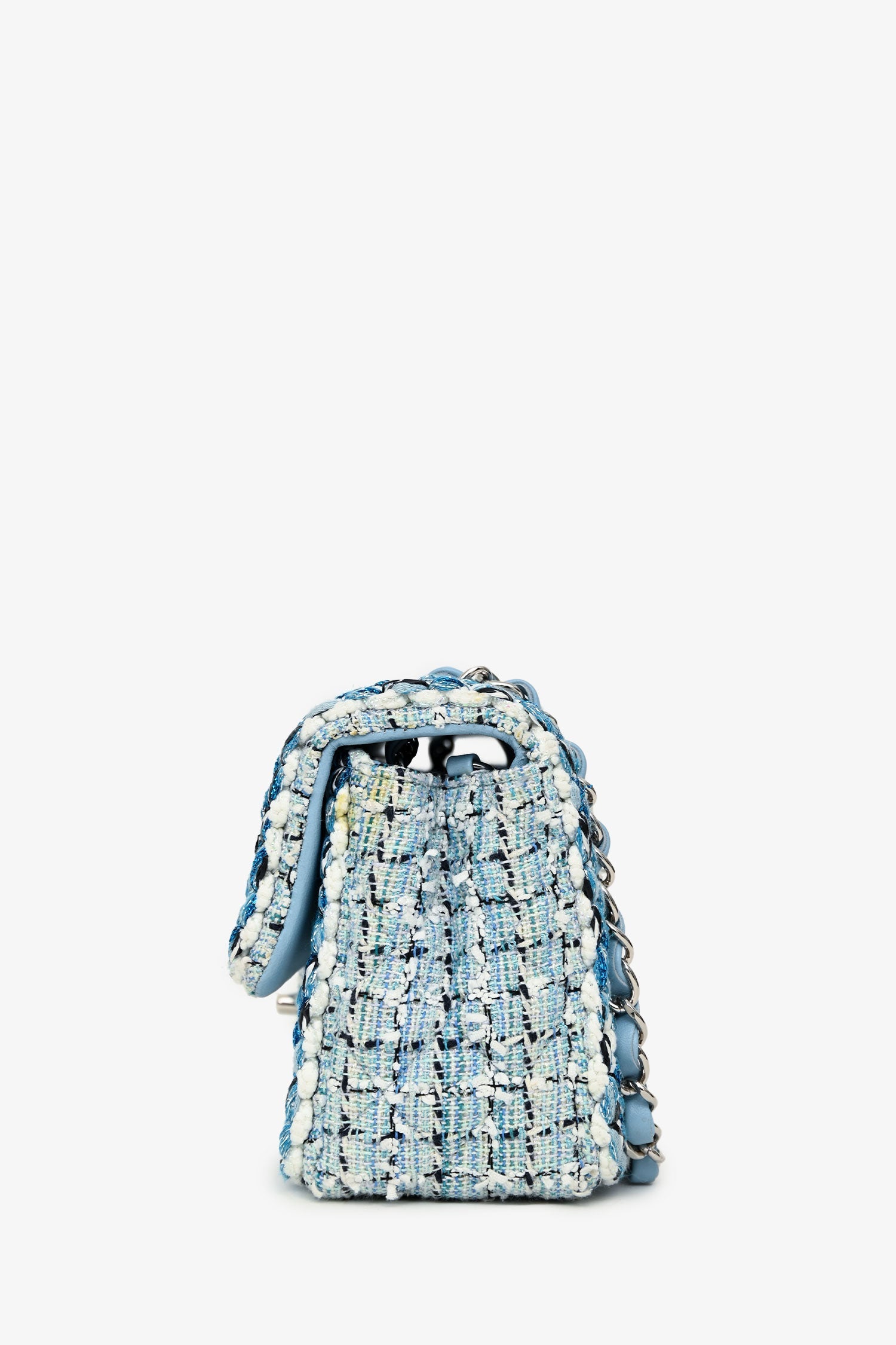 Pre-Loved Chanel™ 2019C Blue Tweed Mini Single Flap Silver Hardware
