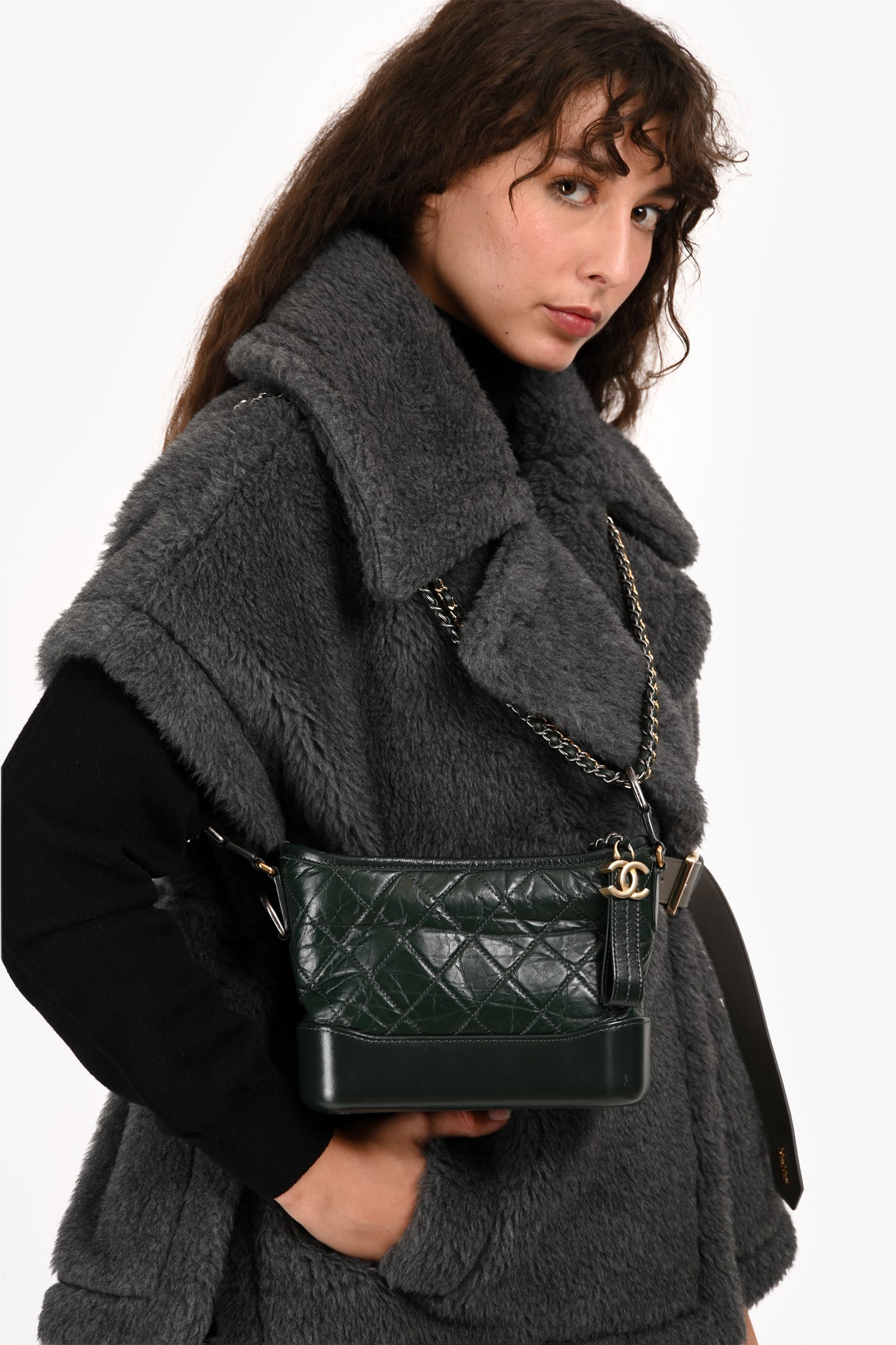 Pre-Loved Chanel™ Green Aged Leather Small Gabrielle Crossbody