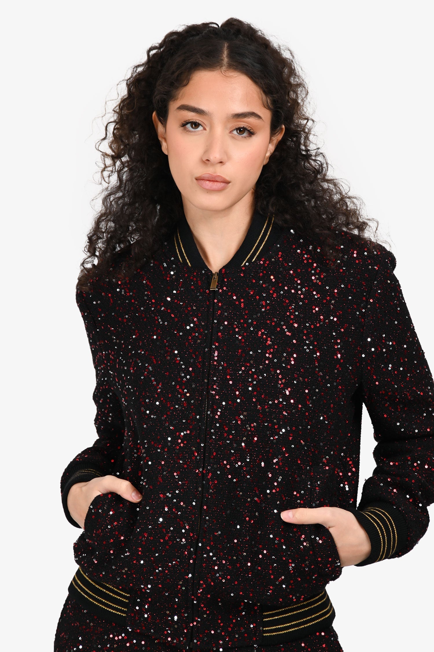 Saint Laurent 2018 Black/Red Sequin Bomber Jacket Size F38 Mens