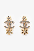 Pre-Loved Chanel™ 2023 Gold Tone Crystal CC Flower Earrings