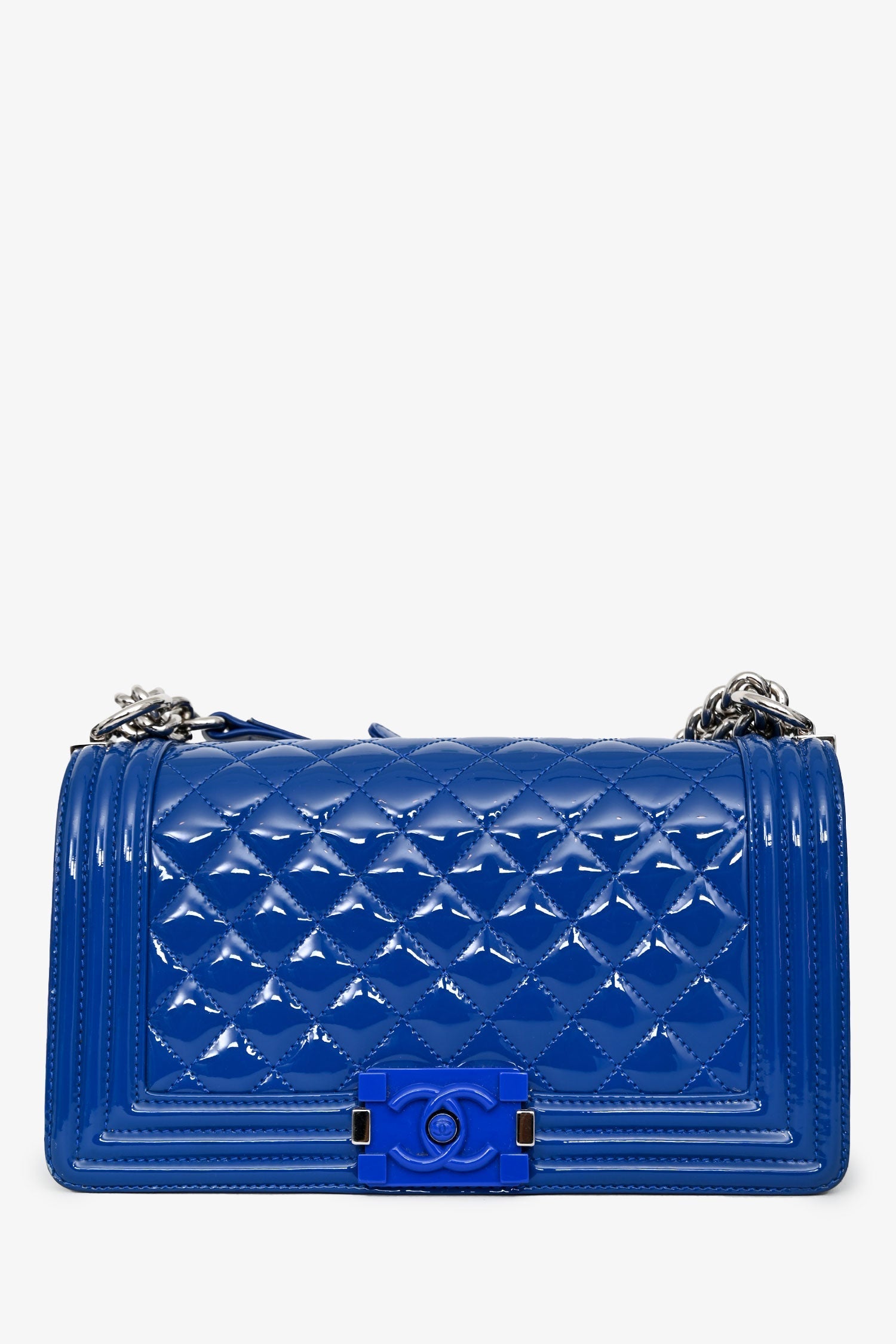 Pre-Loved Chanel™ 2014/15 Cobalt Blue Patent Old Medium Boy Bag