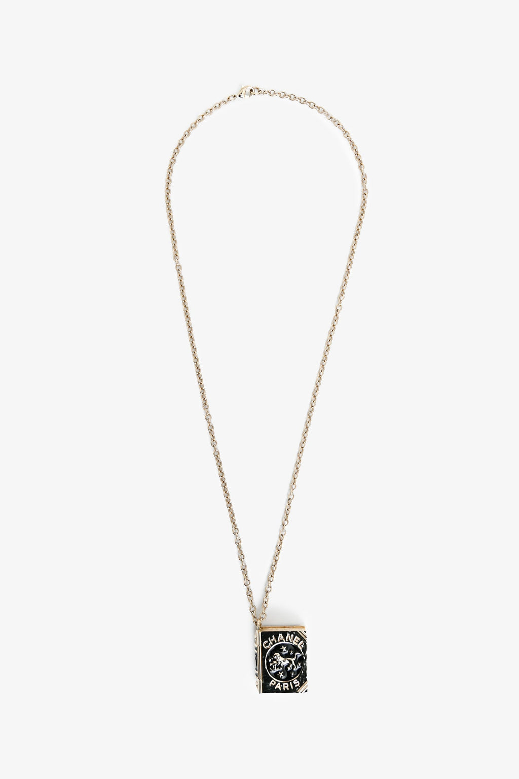 Pre-Loved Chanel™ 2022 Enamel Lion Book Locket Pendant Necklace