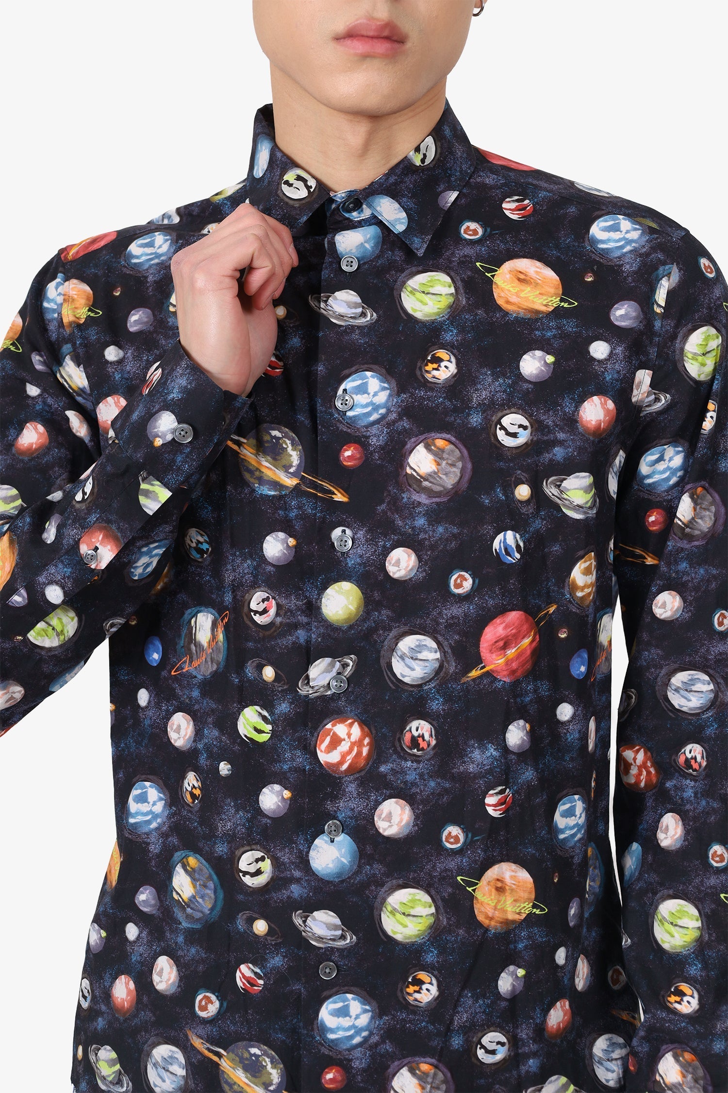 Louis Vuitton Navy Blue Planet Print Button Up Shirt Size M Mens