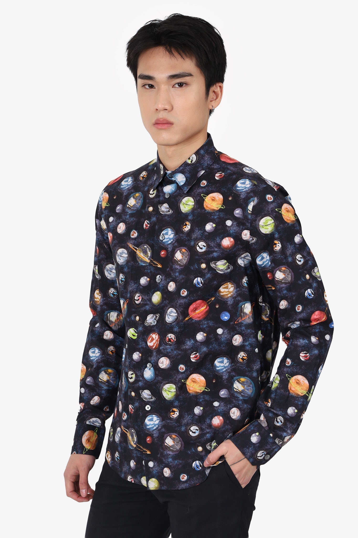 Louis Vuitton Navy Blue Planet Print Button Up Shirt Size M Mens