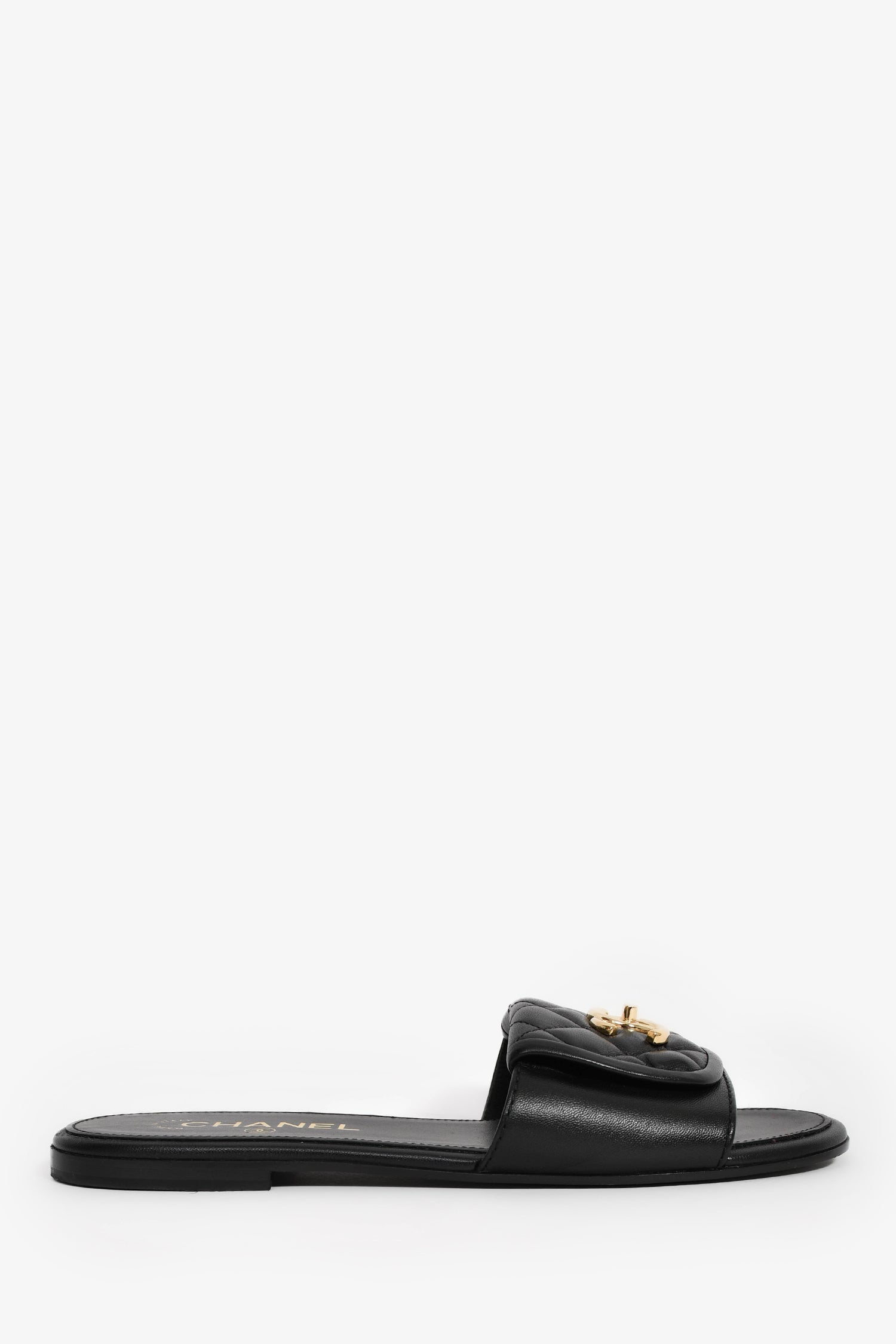 Pre-Loved Chanel™ Black Leather Quilted Interlocking CC Slides Size 38