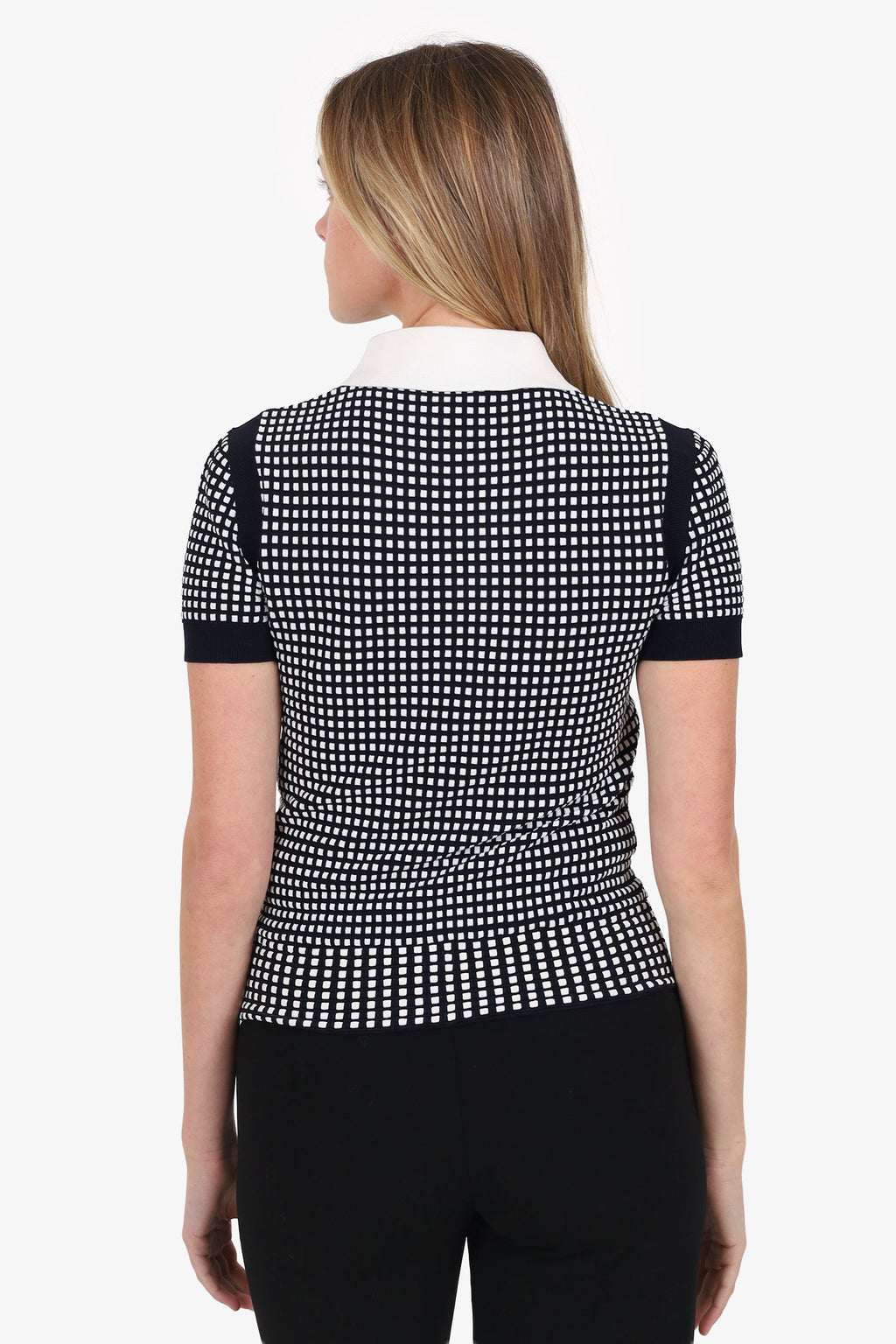 Pre-Loved Chanel™ Black/White Knit Short Sleeve Polo Top Size 34