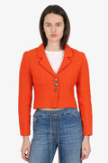 Pre-Loved Chanel™ Orange Tweed Cropped Long Sleeve Jacket Size 40