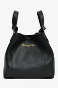 Christian Dior Black Grained Calfskin Bucket Bag With Strap