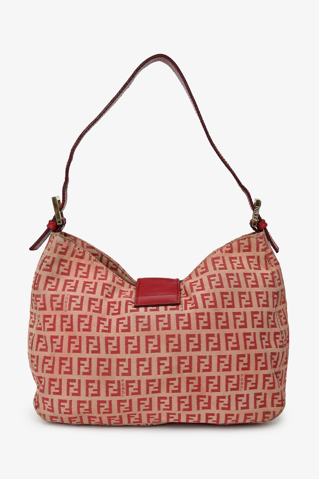Fendi Red/Beige FF Zucca Baguette Shoulder Bag