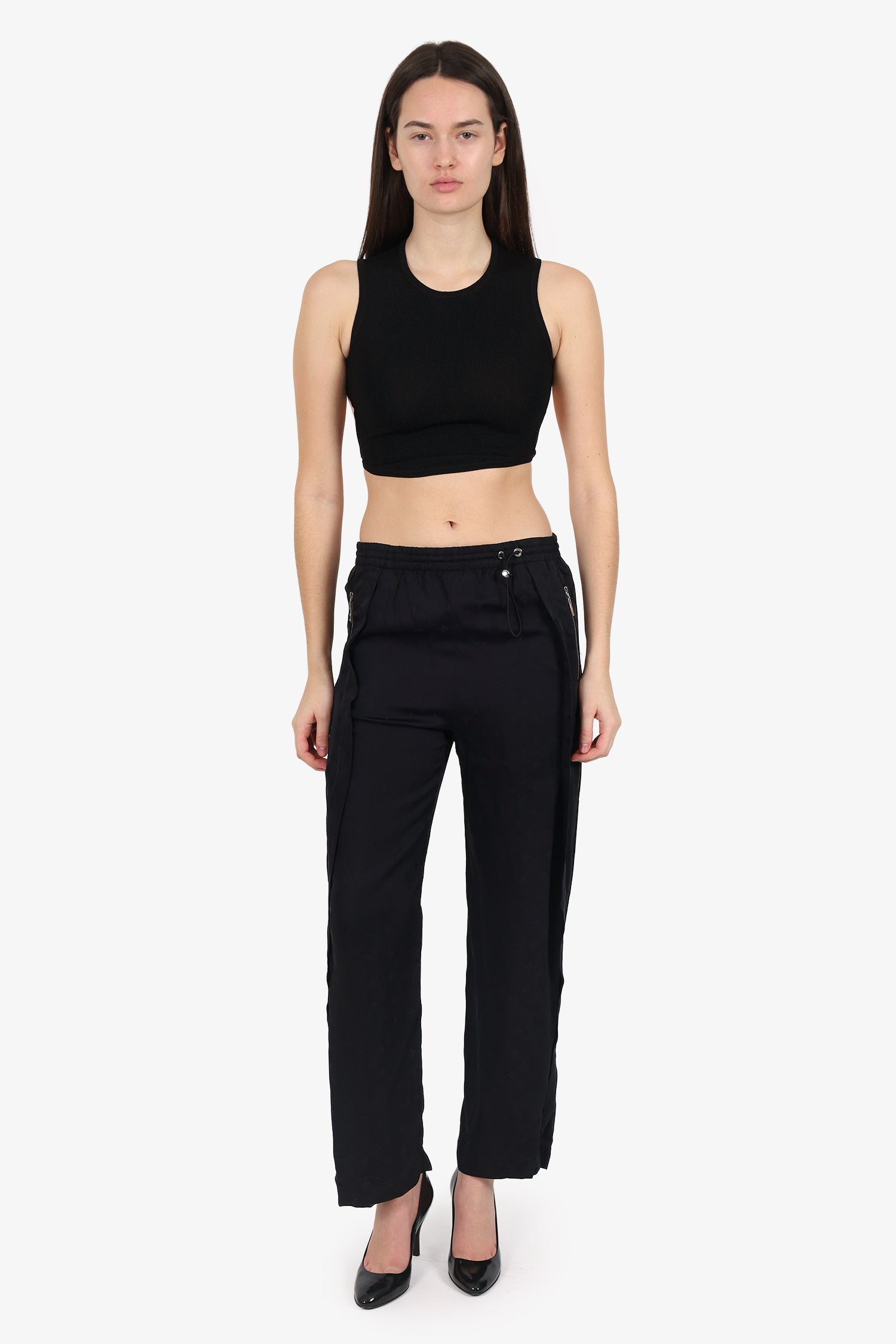 Louis Vuitton Black Monogram Front Slit Pants Size 38