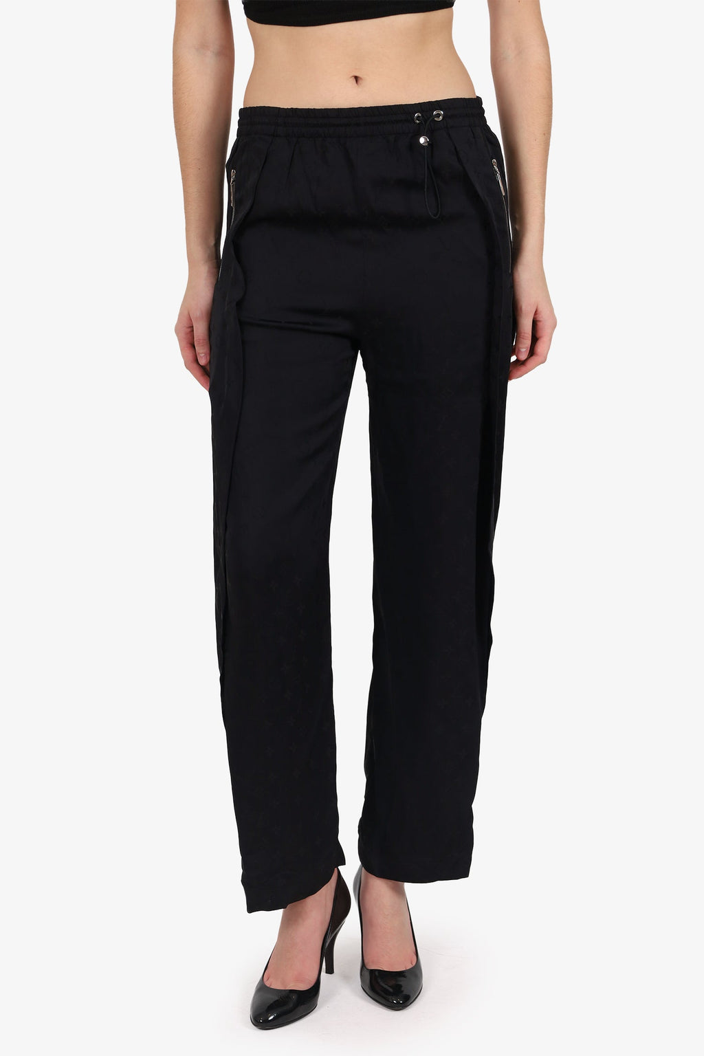 Louis Vuitton Black Monogram Front Slit Pants Size 38