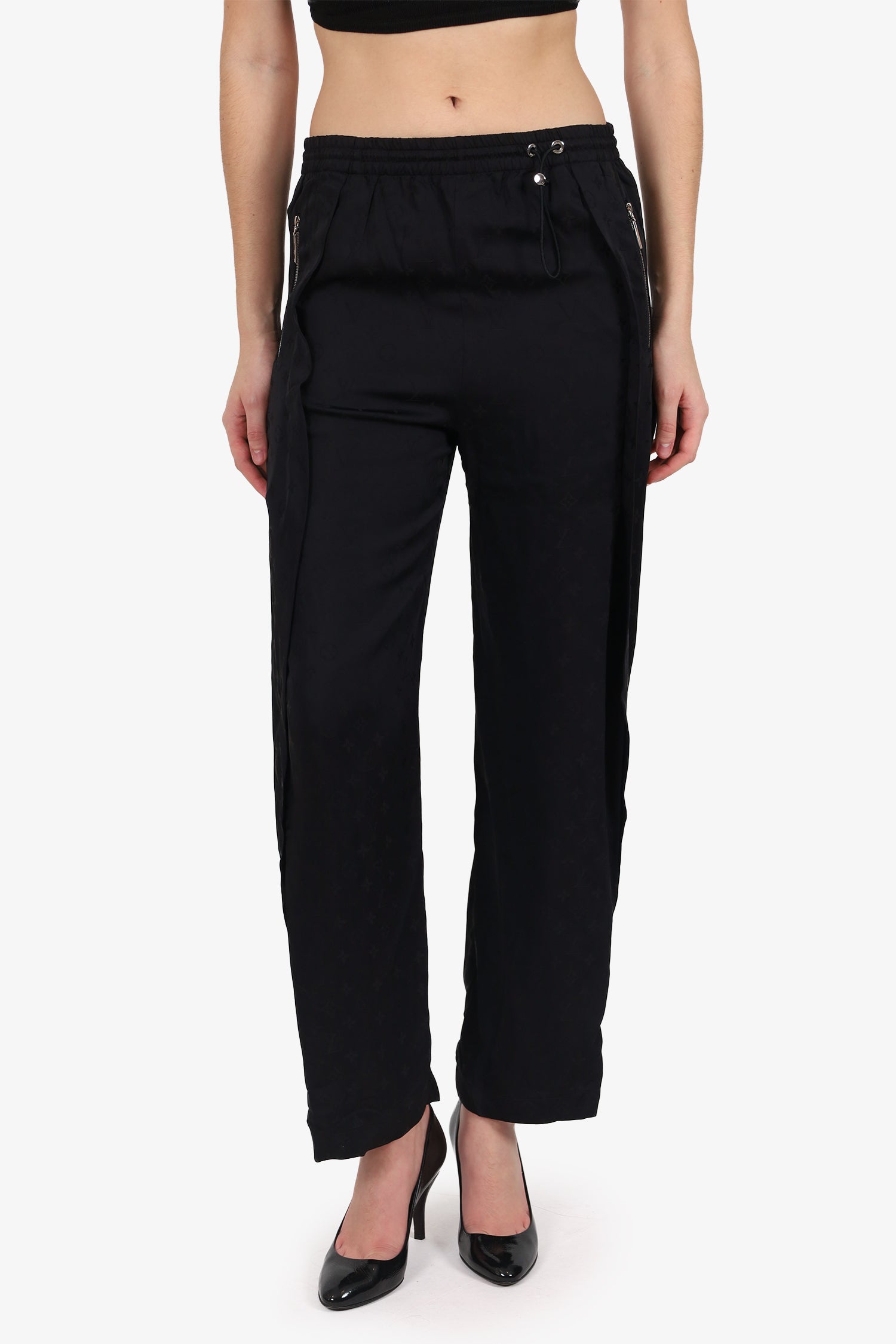 Louis Vuitton Black Monogram Front Slit Pants Size 38