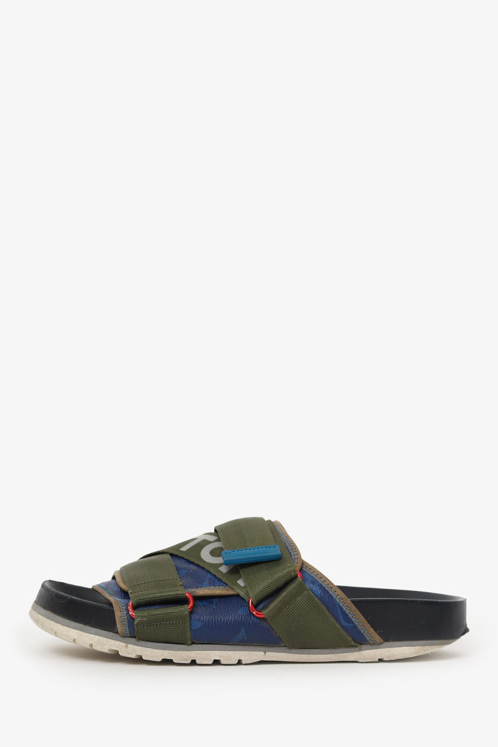Louis Vuitton Green/Black Leather/Canvas Slides Size 5