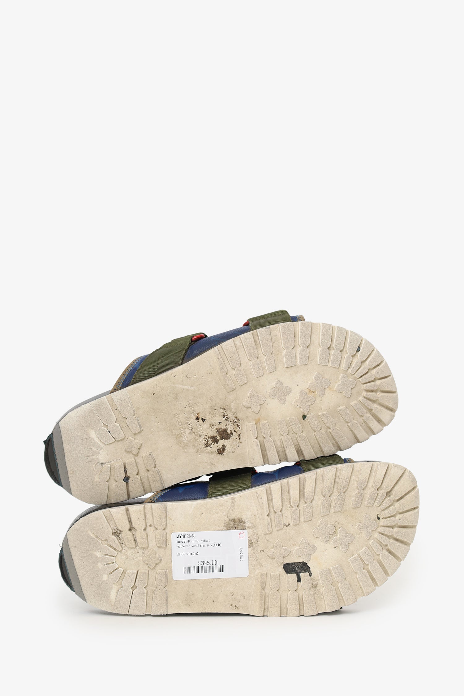 Louis Vuitton Green/Black Leather/Canvas Slides Size 5