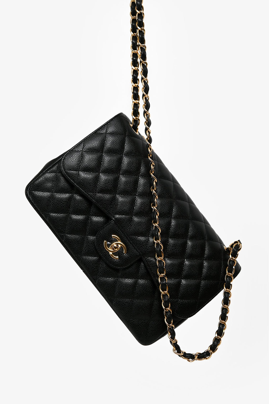 Pre-Loved Chanel™ 2017/18 Black Caviar Leather Jumbo Double Flap Bag