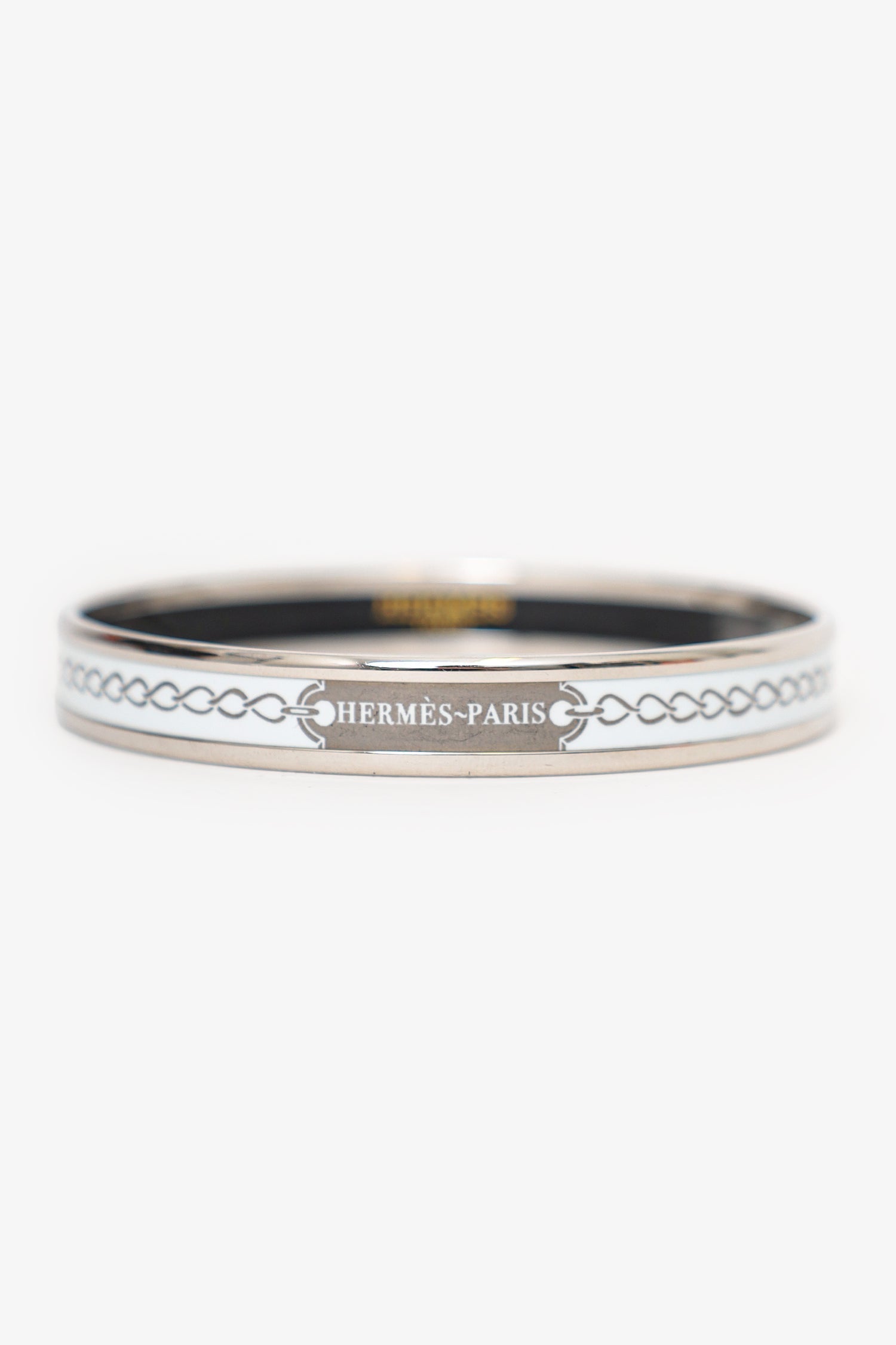 Hermès Silver Tone/White Bangle