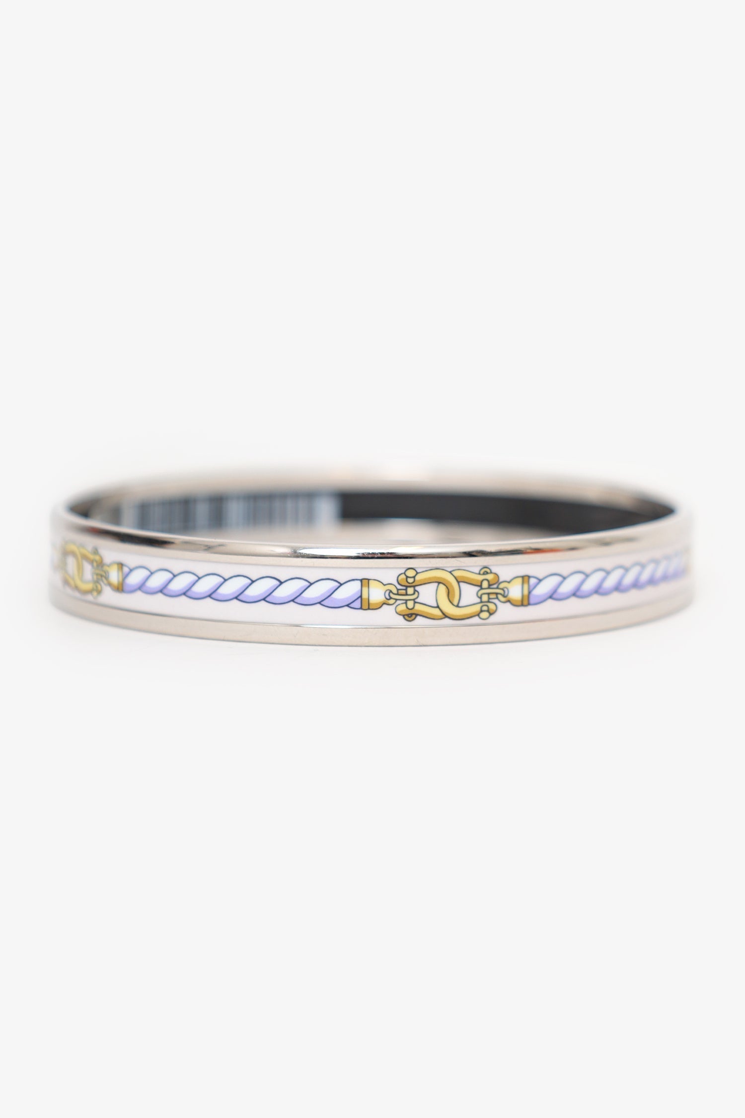 Hermès Silver Tone/White Rope Print Bangle