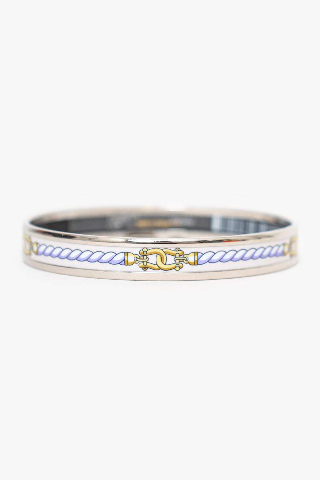 Hermès Silver Tone/White Rope Print Bangle