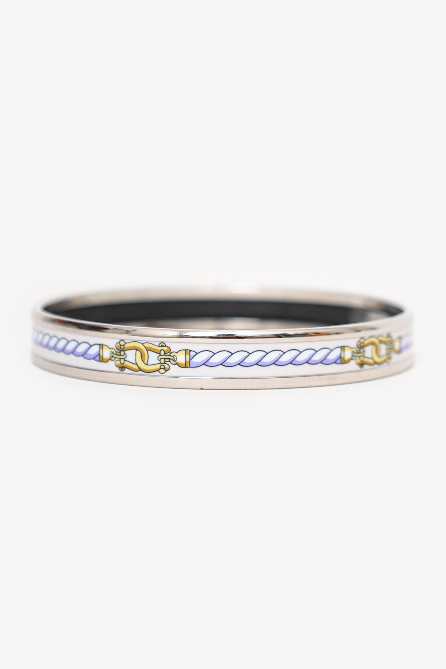 Hermès Silver Tone/White Rope Print Bangle