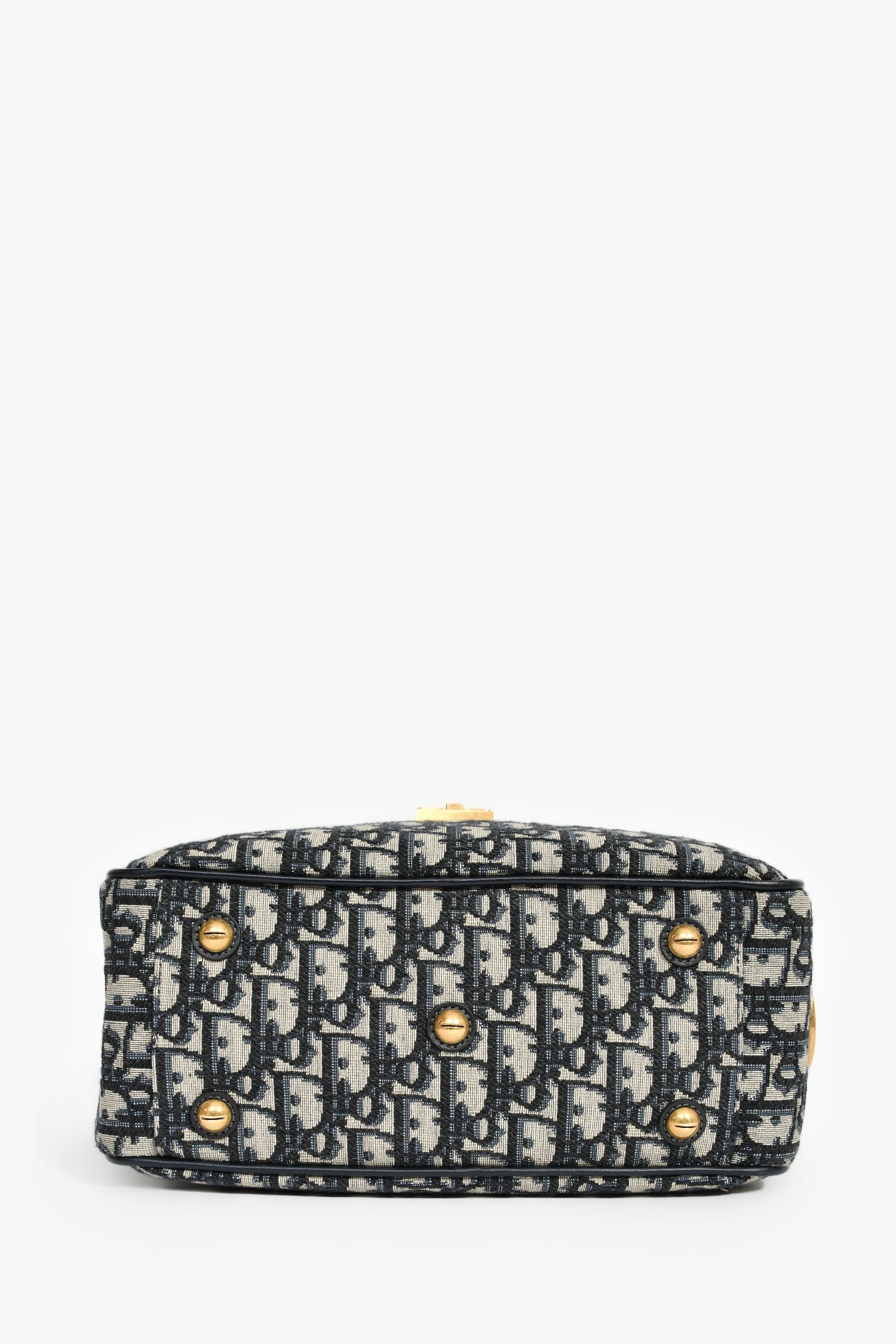 Christian Dior 2017 Navy Oblique Jacquard Bowling Bag with Strap