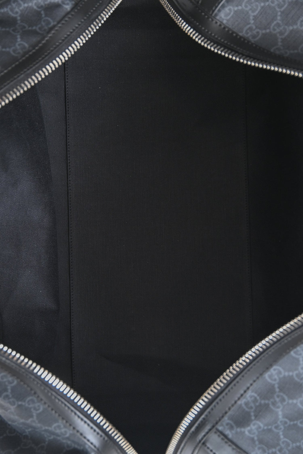 Gucci Black GG Supreme Canvas Leather Trimmed Large Duffle Bag with Web Canvas Shoulder Strap