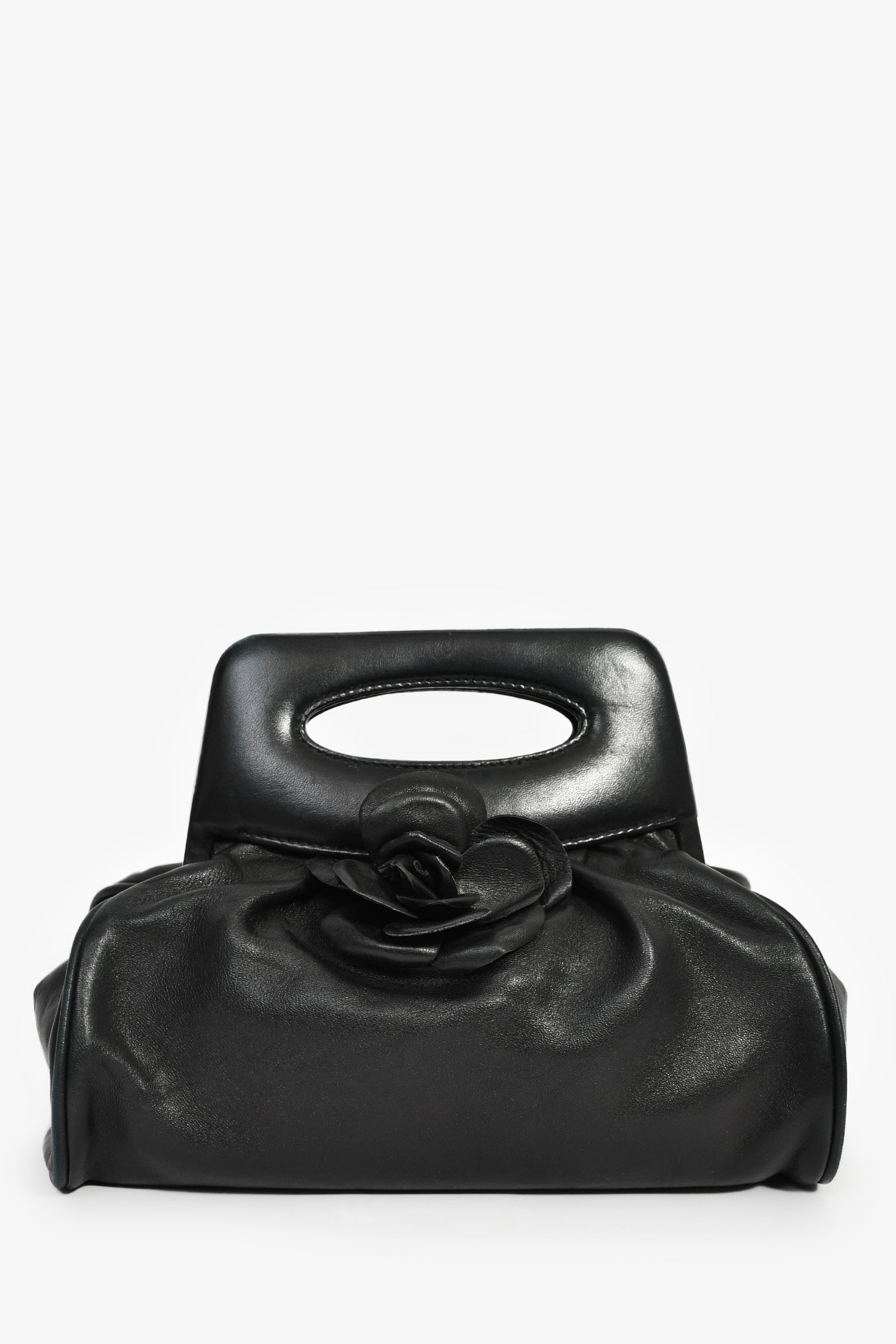 Pre-Loved Chanel™ Vintage Black Leather Camellia Frame Clutch Bag